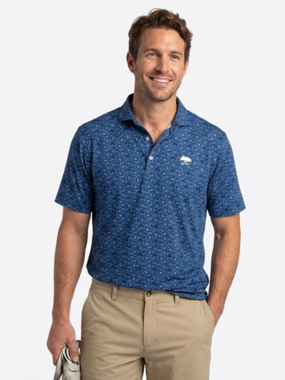 Turtleson Blue Paisley Performance Golf Polo Shirt Medium
